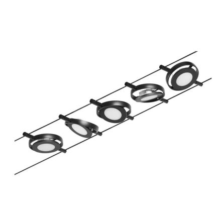 Paulmann 94418 - Sada 5xLED/4,5W Kompletný lankový systém ROUNDMAC 230V čierna