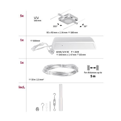 Paulmann 94420 - SADA 5xLED/4,5W Bodové svietidlo do lankového systému MAC 230V matný chróm