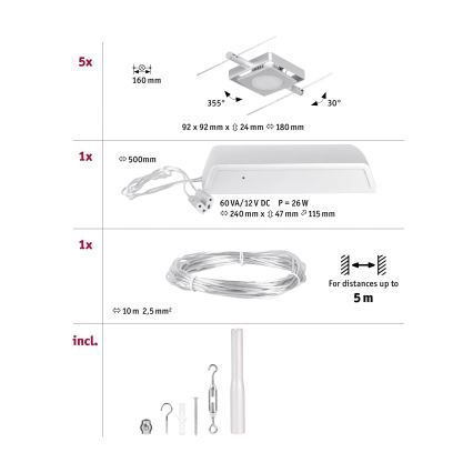 Paulmann 94420 - SADA 5xLED/4,5W Kompletný lankový systém MAC 230V matný chróm