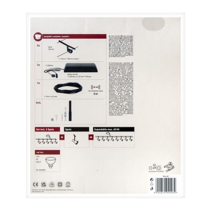 Paulmann 94446 - Súprava 5xGU5,3/10W Kompletný lanový systém SALT 230V čierny