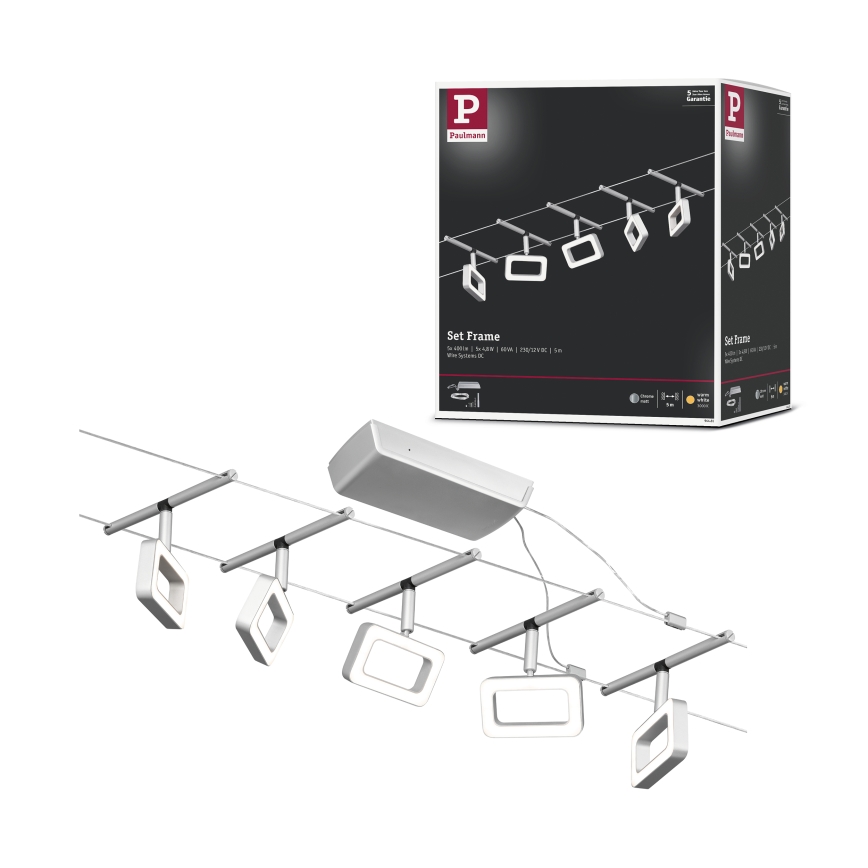 Paulmann 94481 - Sada 5×LED/4,8 W Kompletný lanový systém FRAME 230 V matný chróm