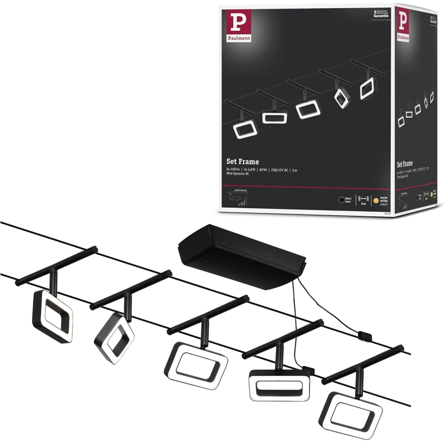 Paulmann 94485 - Súprava 5x LED/4,8 W Kompletný lankový systém FRAME 230 V čierny