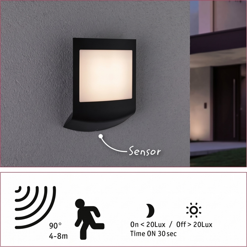 Paulmann 94513 - RGBW LED/8,2W IP44 Stmievateľné vonkajšie nástenné svietidlo so snímačom pohybu a súmraku PADEA 230V antracit