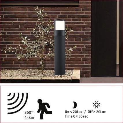 Paulmann 94514 - LED/8,5W IP44 Stmieva­teľné domové osvetlenie so senzorom pohybu a súmraku PADEA 230V antracit