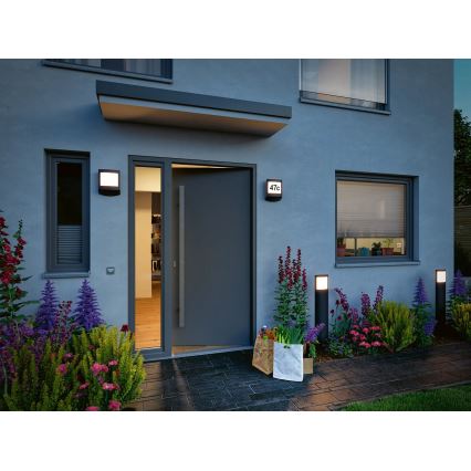 Paulmann 94515 - LED/8,5 W IP44 Stmievateľné osvetlenie domového čísla s pohybovým a súmrakovým senzorom PADEA 230 V antracit