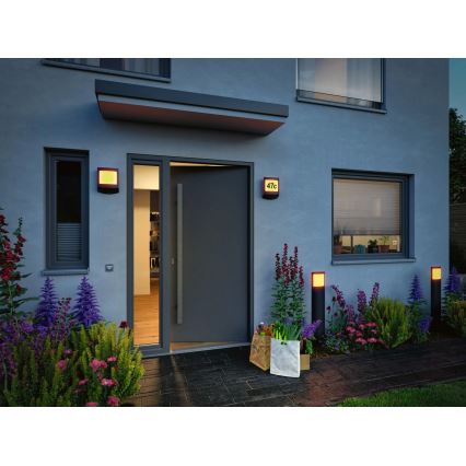 Paulmann 94515 - LED/8,5 W IP44 Stmievateľné osvetlenie domového čísla s pohybovým a súmrakovým senzorom PADEA 230 V antracit