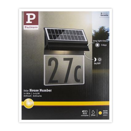 Paulmann 94694 - LED/0,2W IP44 Solárne domové číslo NEDA 3,7V 1800 mAh