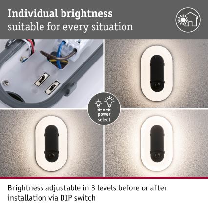 Paulmann 94958 - LED/18,5W IP65 Stmievateľné vonkajšie nástenné svietidlo s pohybovým a súmrakovým snímačom ELUNOR 230V 2200/3000/4000K antracit