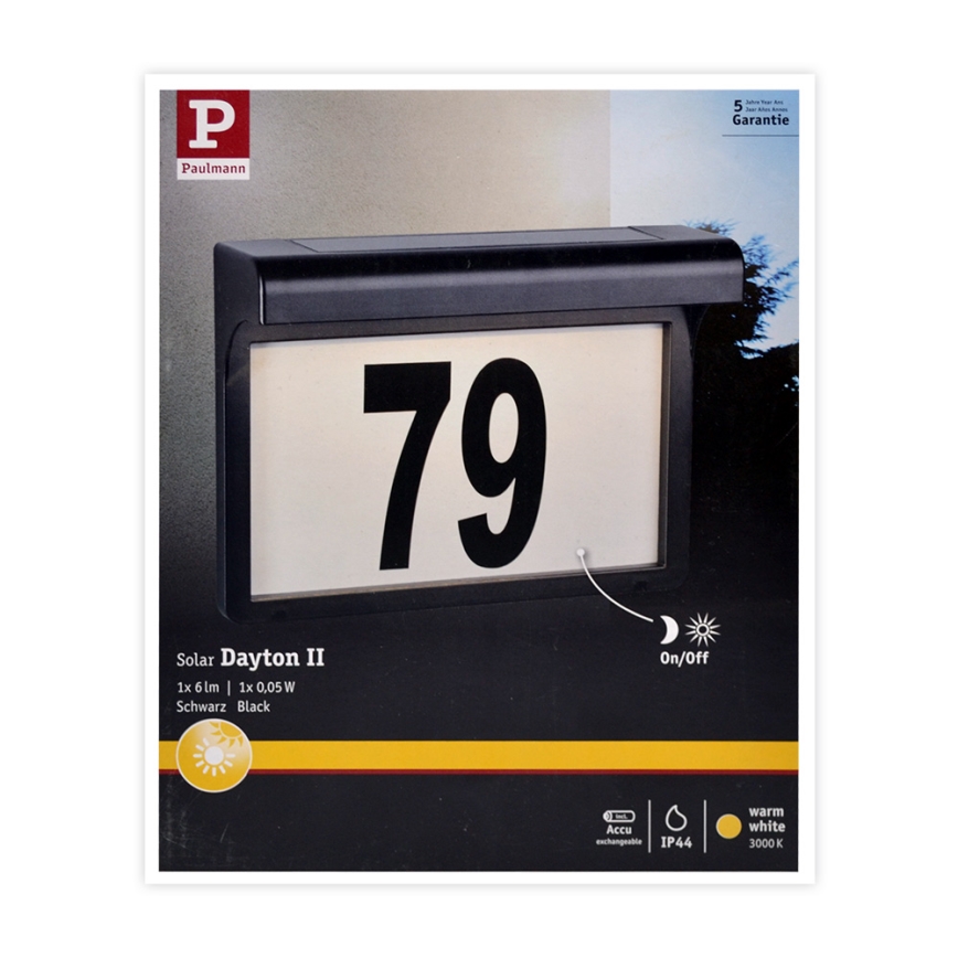 Paulmann 95388 - LED/0,05W IP44 Solárne domové číslo so senzorom DAYTON 1,2V 600 mAh