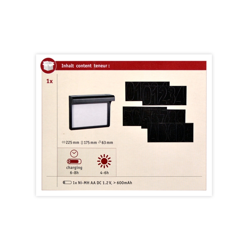 Paulmann 95388 - LED/0,05W IP44 Solárne domové číslo so senzorom DAYTON 1,2V 600 mAh