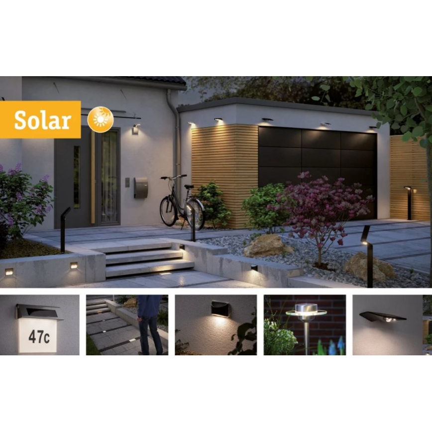 Paulmann 95393 - LED/4W IP44 Stmievateľné solárne nástenné svietidlo so senzorom SOLVEIG 3,7V 2000 mAh