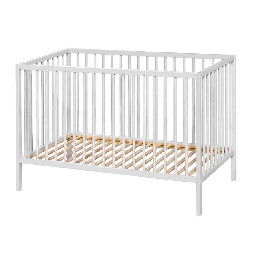 PETITE&MARS - Detská postieľka + zábrana NELA BEECH 120x60 cm biela/buk