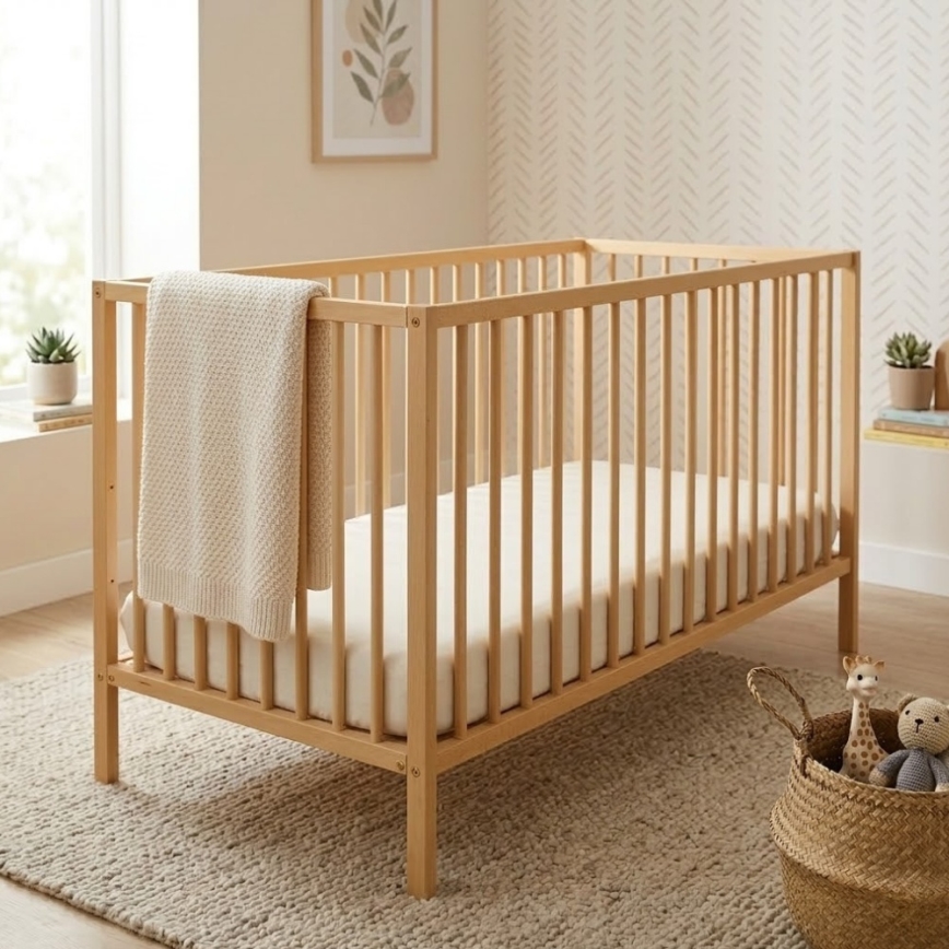PETITE&MARS - Detská postieľka + zábrana NELA BEECH 120x60 cm buk