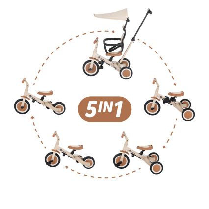 PETITE&MARS - Detská trojkolka 5 v 1 TURBO PLUS Desert Sand