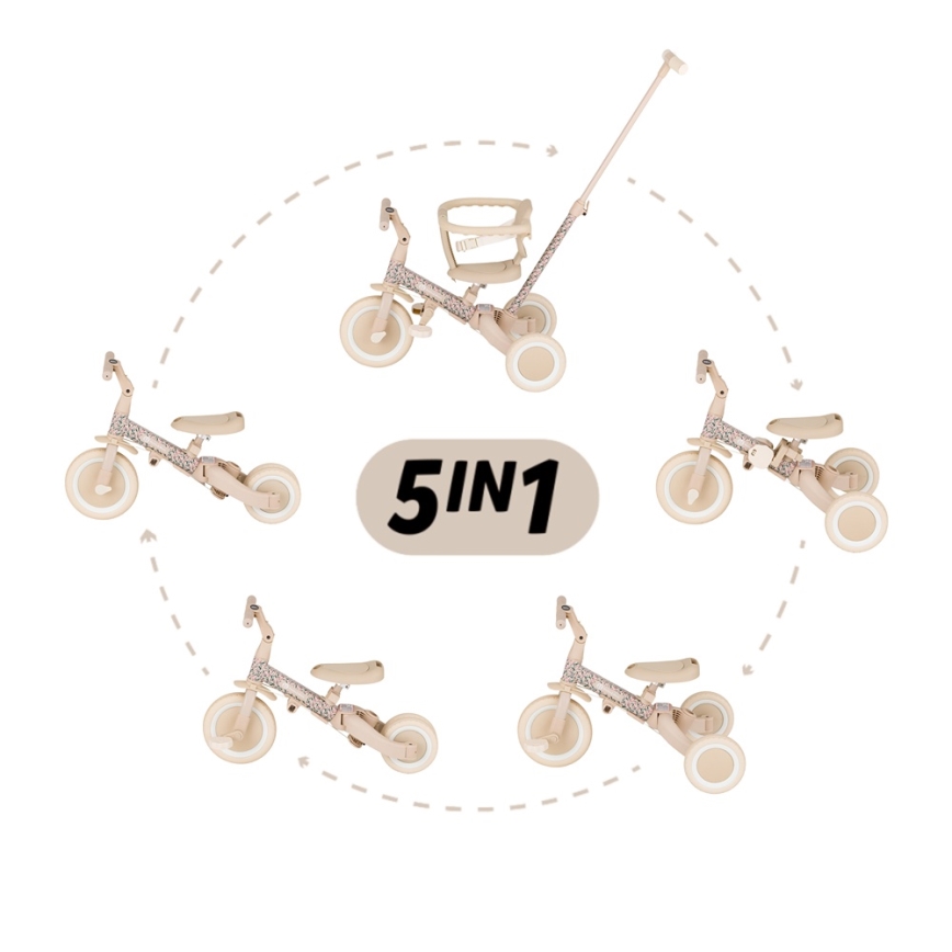 PETITE&MARS - Detská trojkolka 5v1 TURBO LIMITED Pink Meadow