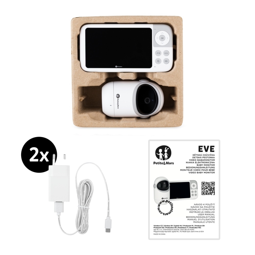 PETITE&MARS - Detská videochôvička s monitorom EVE 5.0 3,8V 3050 mAh