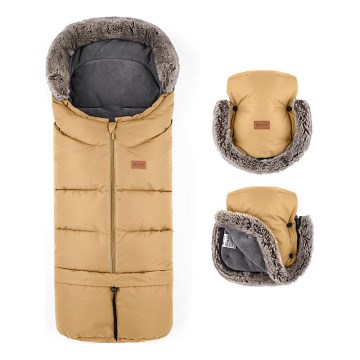 PETITE&MARS - SADA Detský fusak 4v1 ARCTIC + rukávniky na kočík FURRY Elegant Caramel