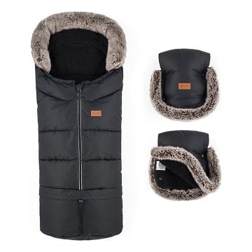 PETITE&MARS - SADA Detský fusak 4v1 ARCTIC + rukávniky na kočík FURRY Forever Black