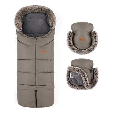 PETITE&MARS - SADA Detský fusak 4v1 ARCTIC + rukávniky na kočík FURRY Mocha Mousse