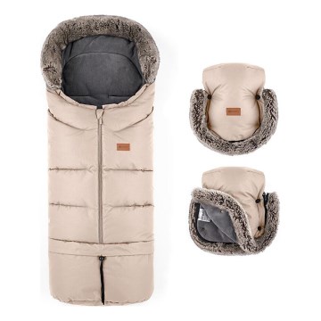 PETITE&MARS - SADA Detský fusak 4v1 ARCTIC + rukávniky na kočík FURRY Rose Petal