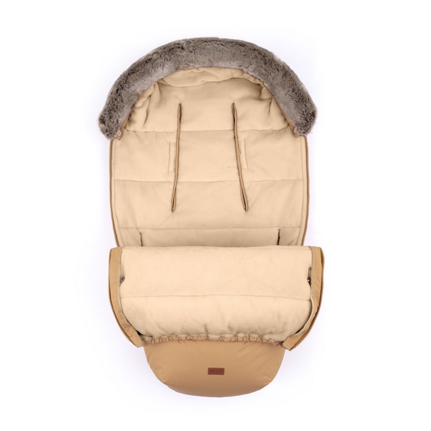 PETITE&MARS - SADA Detský fusak 4v1 COMFY + rukávniky na kočík FURRY Elegant Caramel