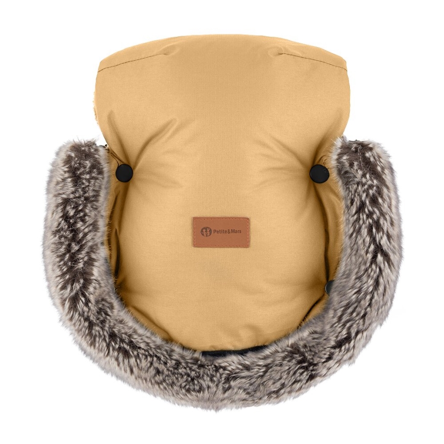 PETITE&MARS - SADA Detský fusak 4v1 COMFY + rukávniky na kočík FURRY Elegant Caramel