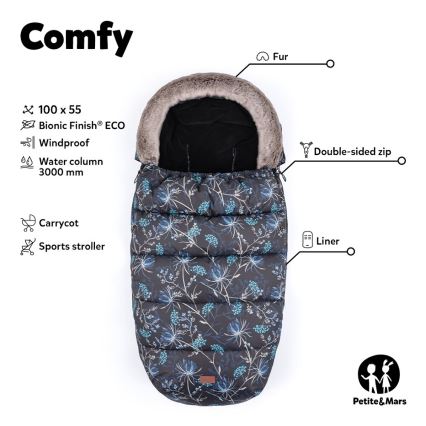 PETITE&MARS - SADA Detský fusak 4v1 COMFY + rukávniky na kočík FURRY Elegant Caramel