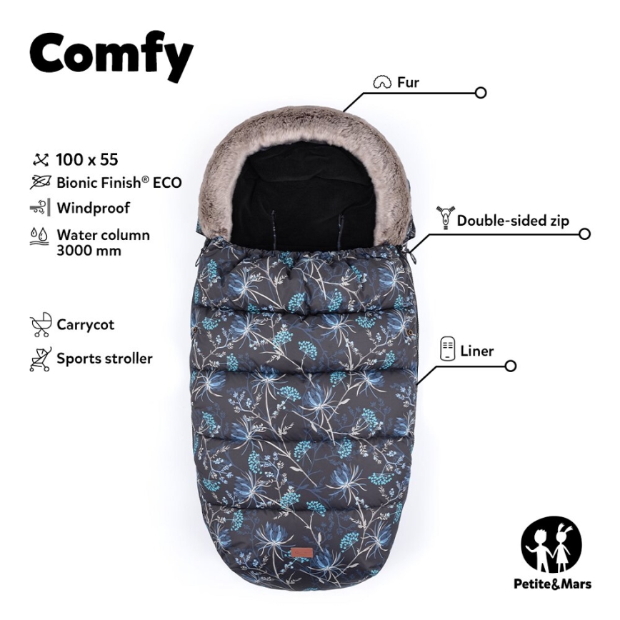 PETITE&MARS - SADA Detský fusak 4v1 COMFY + rukávniky na kočík FURRY Elegant Caramel