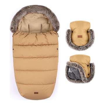 PETITE&MARS - SADA Detský fusak 4v1 COMFY + rukávniky na kočík FURRY Elegant Caramel