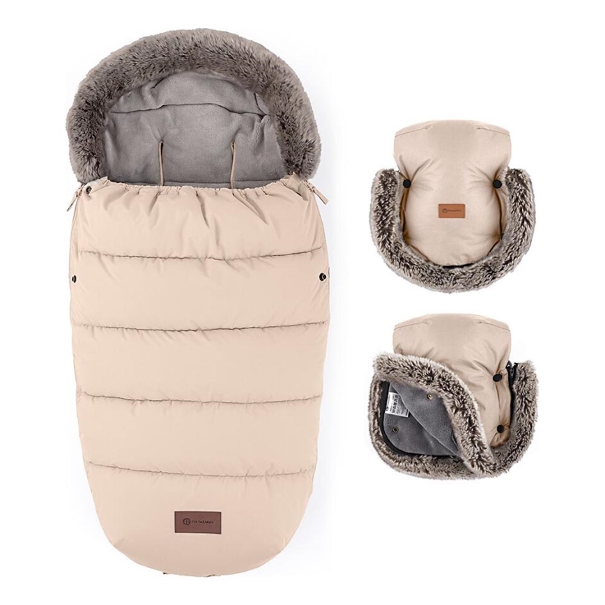 PETITE&MARS - SADA Detský fusak 4v1 COMFY + rukávniky na kočík FURRY Rose Petal