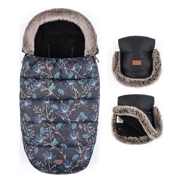 PETITE&MARS - SADA Detský fusak 4v1 COMFY Stylish Beauty + rukávniky na kočík FURRY Forever Black