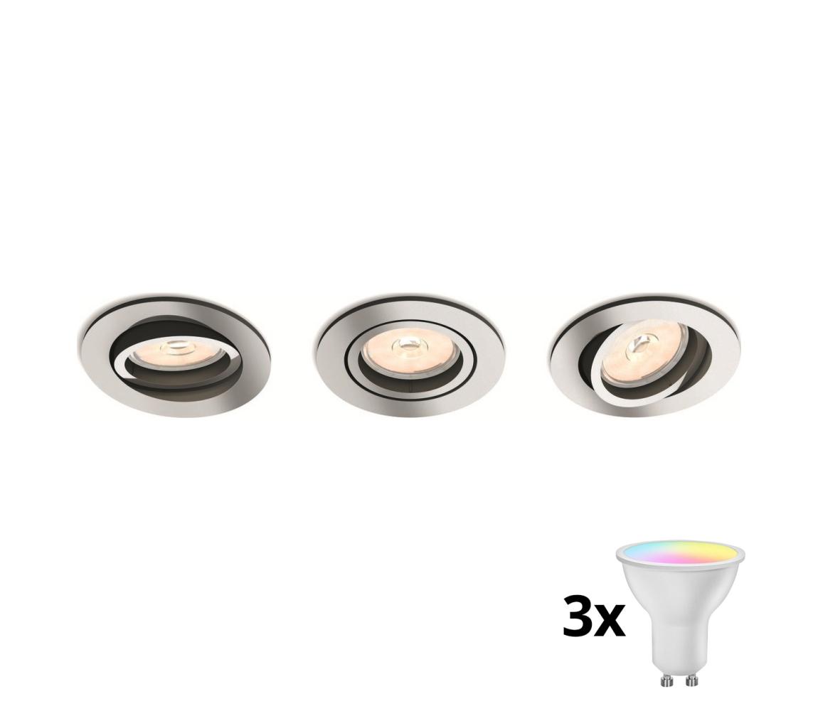 Philips 50393/11/PN – Sada 3× LED RGBW stmievateľných podhľadových svietidiel 1×GU10/4,8W/230V, chróm, s diaľkovým ovládaním P1936+3xAI2362