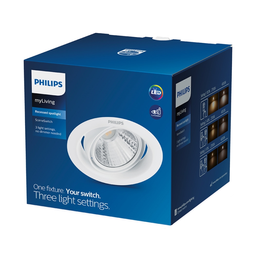 Philips - LED Stmievateľné podhľadové svietidlo SCENE SWITCH 1xLED/3W/230V 4000K