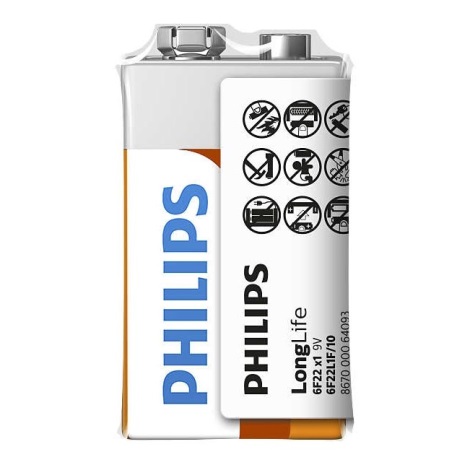 Philips 6F22L1F/10 - Zinkochloridová batéria 6F22 LONGLIFE 9V