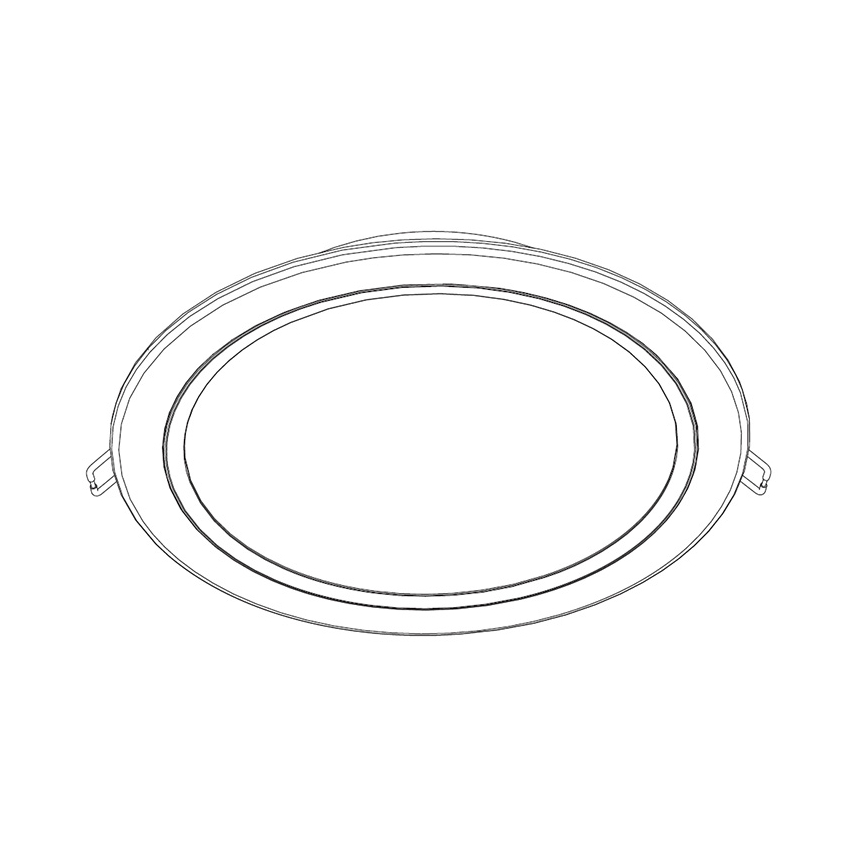 Svietidlo je znázornené zhora. Má okrúhly tvar s dvojitým okrajom a dvoma malými úchytkami po stranách. Je umiestnené na bielom pozadí.