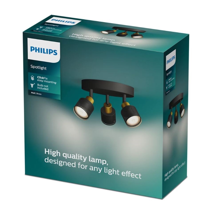 Philips - Bodové svietidlo NIALL 3xGU10/5W/230V čierna/mosadz