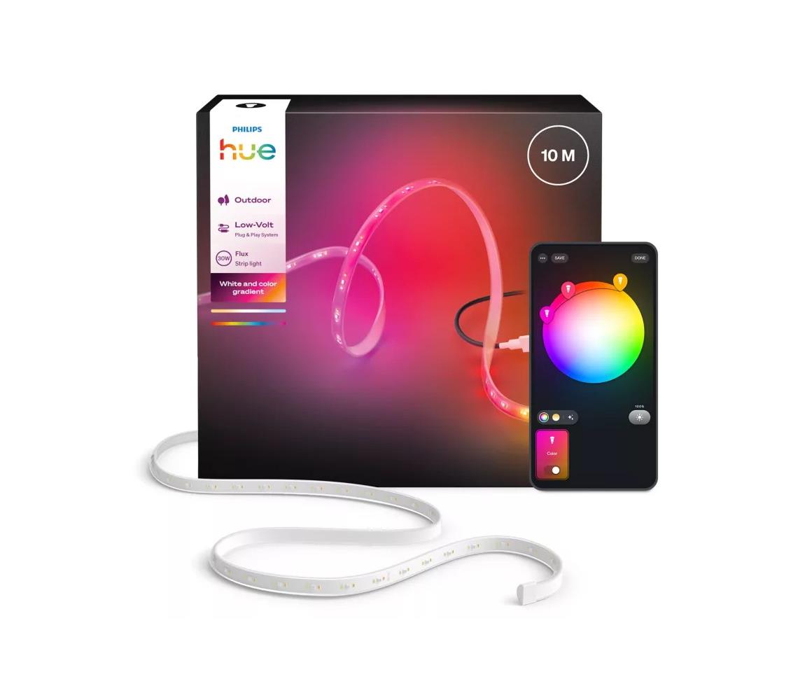 Philips Hue FLUX stmievateľný vonkajší RGBW LED pás 10 m, 30 W, 230 V, 2200–6500 K, IP67 872110308921200