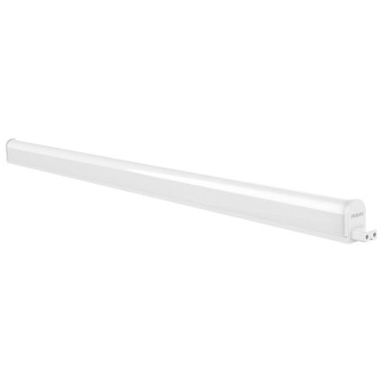 LED trubica Philips svieti. Je dlhá, biela a má na konci vidlicovú zástrčku. Je umiestnená na bielom pozadí.