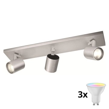 Philips - LED RGBW Stmievateľné bodové svietidlo 3xGU10/4,8W/230V matný chróm + diaľkové ovládanie