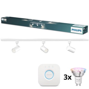 Philips - LED RGBW stmievateľné bodové svietidlo v lištovom systéme EASYLINK HUE 3xGU10/4,7W/230V 2200-6500K 1m biela + Hue bridge