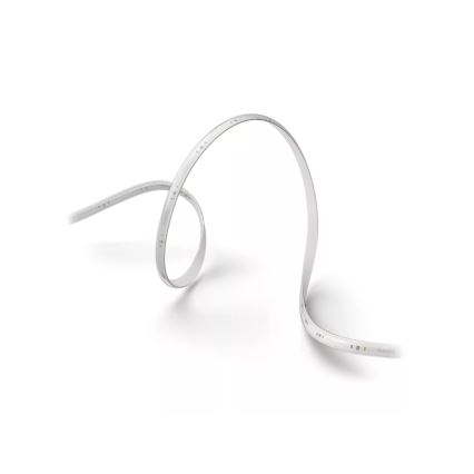 LED pásik je stočený na bielom pozadí. Pásik je svetlosivý a obsahuje malé diódy. Na konci pásika je viditeľné logo Philips.