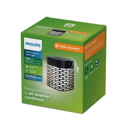 Philips - LED Solárne nástenné svietidlo so senzorom HARA LED/3,8W/3,7V 800 mAh 2700K IP44 čierna