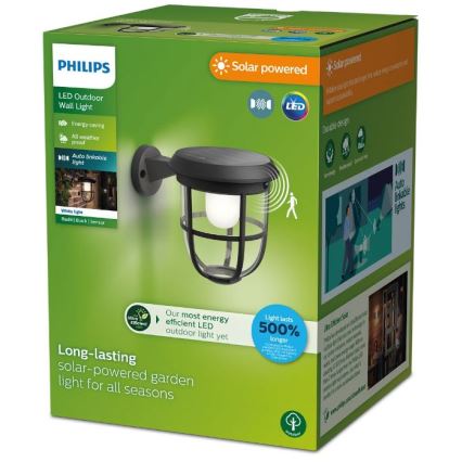 Philips - LED Solárne nástenné svietidlo so senzorom pohybu a súmraku RADII LED/1,3W/3,7V 2000 mAh 3000K IP44