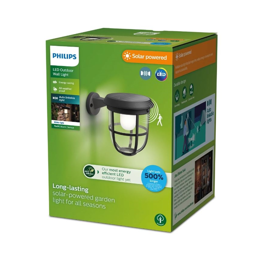 Philips - LED Solárne nástenné svietidlo so senzorom pohybu a súmraku RADII LED/1,3W/3,7V 2000 mAh 3000K IP44