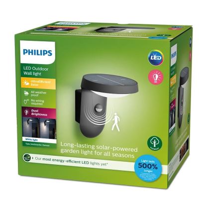 Philips - LED Solárne nástenné svietidlo so senzorom pohybu a súmraku LED/1,2W/4V 1800 mAh 3000K IP44