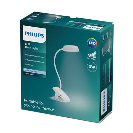 Philips - LED Stmievateľná lampa s klipom DONUTCLIP LED/3W/5V 1200 mAh CRI 90 biela