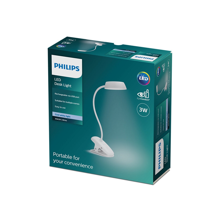 Philips - LED Stmievateľná lampa s klipom DONUTCLIP LED/3W/5V 1200 mAh CRI 90 biela