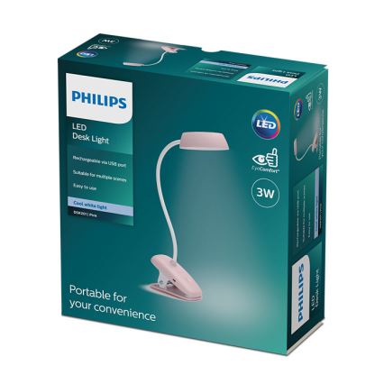 Philips - LED Stmievateľná lampa s klipom DONUTCLIP LED/3W/5V 1200 mAh CRI 90 ružová