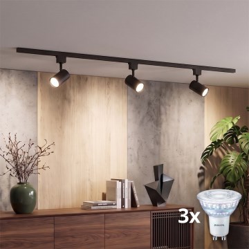 Philips - LED stmievateľné bodové svietidlo do lištového systému EASYLINK 3xGU10/7W/230V 2200-2700K 1m čierna