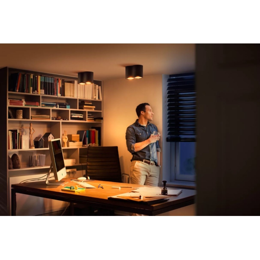Philips - LED Stmievateľné bodové svietidlo Hue PILLAR 2xGU10/4,2W/230V 2200-6500K + diaľkové ovládanie čierna